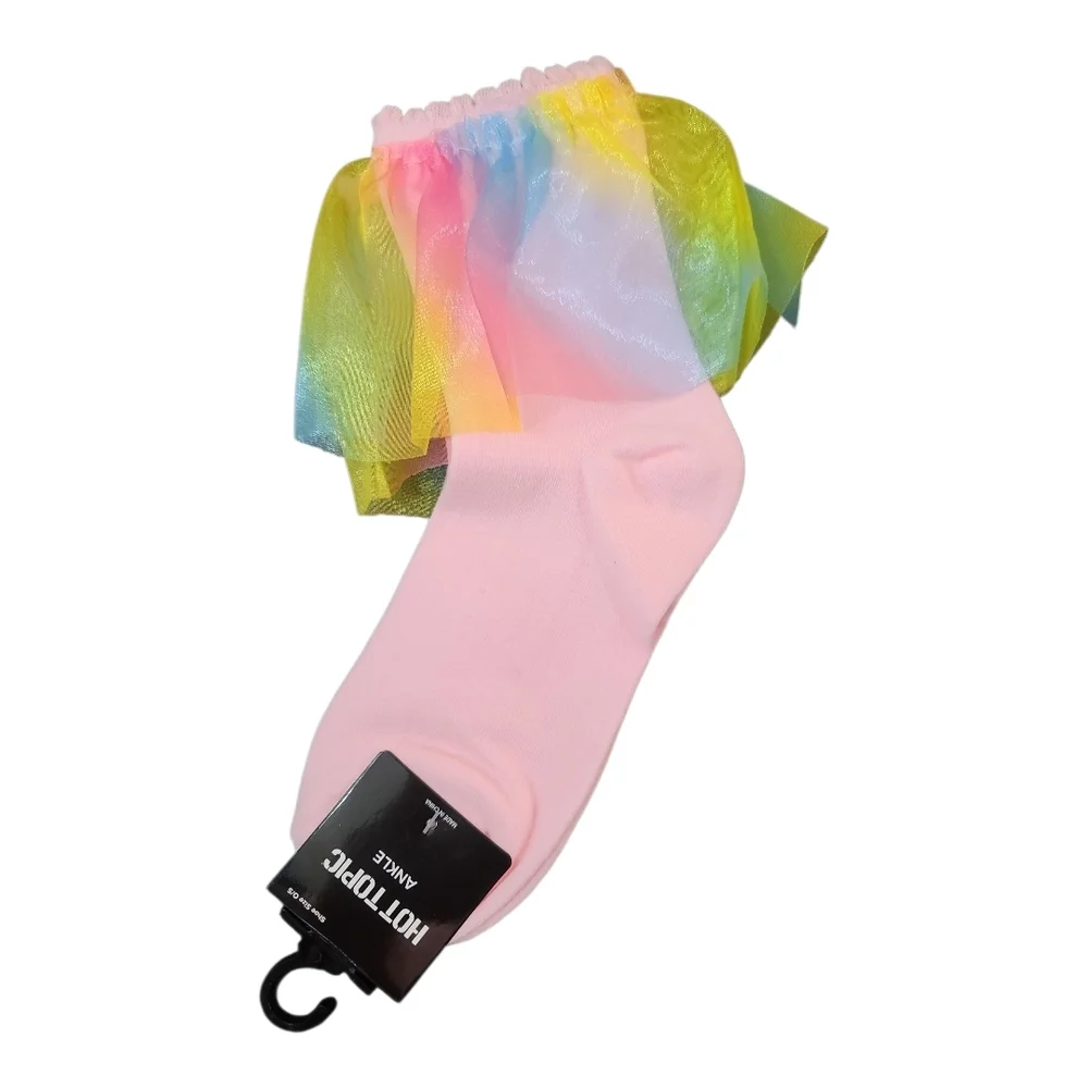Colorful Pink Socks with Rainbow Tulle O/S New